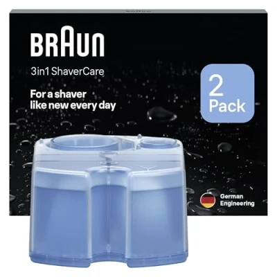 Image de Braun 3in1 ShaverCare, Recharges 3 en 1, Originales, Pour Station SmartCare, Nettoie 10x Mieux Que L’eau, Formule Avec Un Parfum Frais De Citron, Nettoyage Hygiénique Des Rasoirs, Pack 2