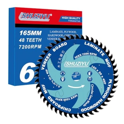 Image de LSHUZIYU 165mm 48T, Lame De Scie Circulaire, Kerf Super Fin 1.6mm, Trou Central 20mm, À Utiliser Sur Une Sans Fil, Pour Couper Du Bois, Des Panneaux Particules, Mdf, Etc.