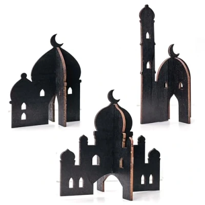 Image de Papierdrachen 3 mosquées différentes en Bois à enficher décoration Ramadan Montage Facile de Table Aïd Moubarak Naturel réutilisable