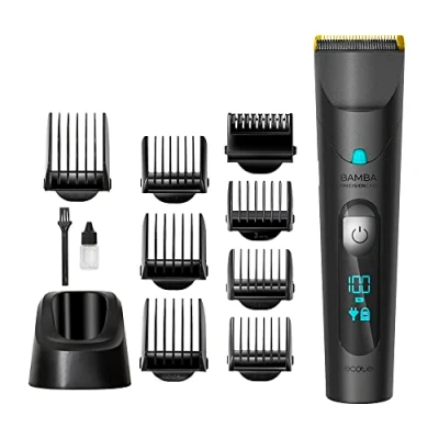 Image de Cecotec Bamba PrecisionCare Wet &amp;Dry Tondeuse à cheveux au lithium, autonomie 120 min, lames en acier inoxydable avec revêtement titane, IPX6, mode câble, comprend 8 peignes