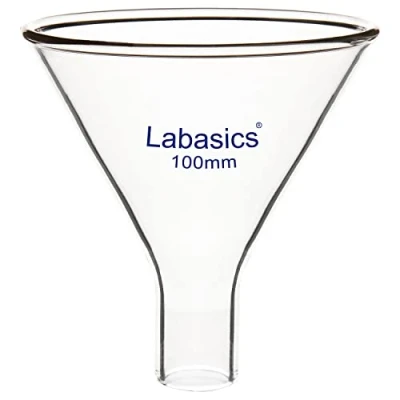 Image de Labasics Entonnoir à Poudre en Verre, Tige courte Verre Borosilicate Paroi épaisse avec un Diamètre Supérieur de 100 mm et 32