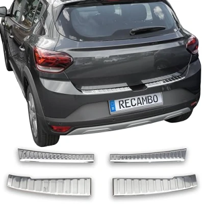 Image de RECAMBO protection de seuil chargement en acier inoxydable poli brillant, aspect chromé Compatible avec Dacia Sandero 3 DJF À partir 2021 Style et pour les pare chocs