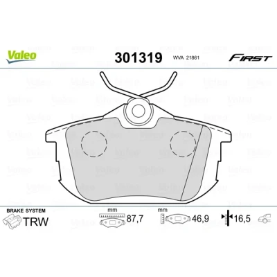 Image de VALEO 301319 Jeu de plaquettes frein FIRST Essieu arrière contact signal d&#039;usure exclu avec tôle anti bruit MITSUBISHI: Space Star, COLT 6