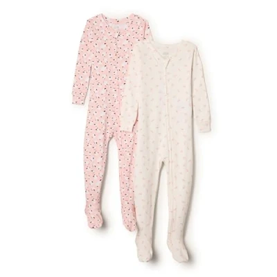 Image de Amazon Essentials x Sofia Grainge Pyjamas à Pieds, en Coton, Coupe Ajustée Mixte Bébé, Lot de 2, Moutons/Petits Lapins, 0 Mois