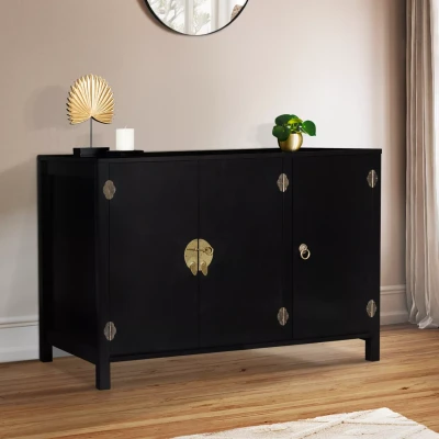 Image de Buffet bas noir style asiatique 3 portes