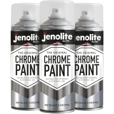 Image de JENOLITE Peinture en aérosol chromée Finition effet chrome lisse Convient pour une utilisation intérieure et extérieure 3 x 400ml