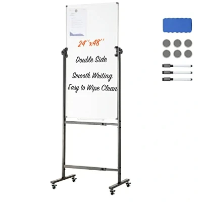 Image de VEVOR Tableau Blanc Magnétique 122 x 61 cm Mobile Effaçable à Sec avec Support Réversible 360 Double Face Hauteur Réglable 3 Marqueurs 1 Effaceur pour Bureau Maison École