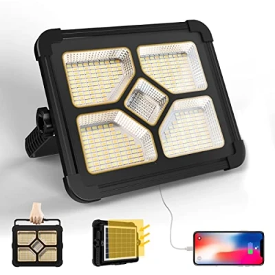 Image de 200W Projecteur LED Rechargeable 20000LM, Lumière de Travail Lanterne Portable avec Panneau Solaire, 20600mAh USB Lampe Rechargeable, pour Camping, Chantier, Garage, Atelier, Urgence Panne