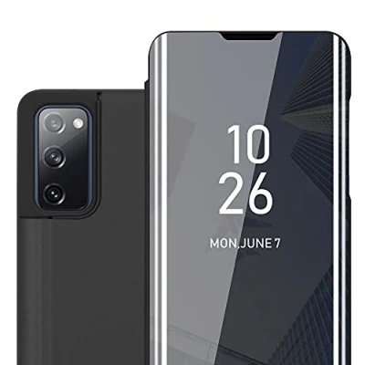 Image de cadorabo Coque Compatible avec Samsung Galaxy S20 FE en Tourmaline Noir Miroir Clear View Pochette de Protection Fonction Support à 360 Degrés Style Livre Ultra Slim Case