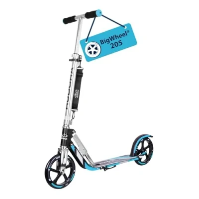 Image de HUDORA BigWheel 205 Scooter Trottinette stable en aluminium Réglable hauteur &amp; pliable avec béquille sportive pour enfants adultes jusqu&#039;à 100kg, bleu/noir