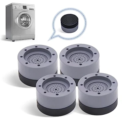 Image de Lot de 4 patins pieds pour machine à laver, tapis anti vibration, en caoutchouc, antidérapant, amortisseur chocs, lave vaisselle (gris)