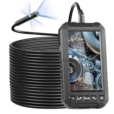 Image de VEVOR Endoscope à Triple Objectif, Caméra Endoscopique avec 8+2 Lumières LED, Écran IPS 5&quot;, Câble Semi rigide 15 m, Carte 32 Go, Serpent 1080P Étanche IP67 pour Inspection Automobile, Plomberie