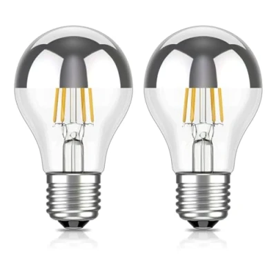 Image de ledscom.de 2 ampoules LED E27, A60, blanc chaud (2700 K), 4,1 W, 461lm, miroir de tête (argent)