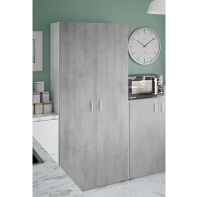 Image de Dmora Armoire à usages multiples Irvine, auxiliaire 2 portes, avec portes et 3 étagères, cm 80x37h182, Ciment blanc