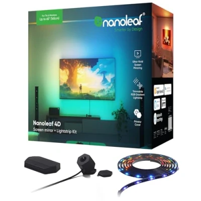 Image de Nanoleaf Kit 4D Screen Mirror + Lightstrip pour téléviseurs et écrans jusqu&#039;à 65&quot;/165 cm Ruban LED RGBW connecté Caméra, Thread &amp; Wifi, Compatible Amazon Alexa Google Home Apple