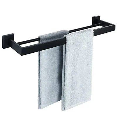 Image de SAYAYO Porte Serviette Murale Double Support de 2 Barres Étagère Salle Bain, 61 CM, Finition Noire Matte en Acier Inoxydable, EGA7202B