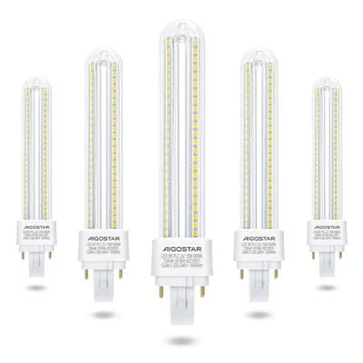 Image de Aigostar Pack de 5 ampoules LED PLC 2U 15W. Lumière blanche froide 6500K, 1610 lumens. G24d 3