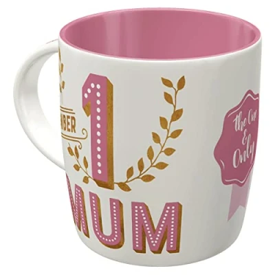 Image de Nostalgic Art Tasse à café rétro, Number 1 Mum Idée de cadeau pour maman, en céramique, design vintage avec une citation, 330 ml