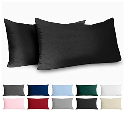 Image de Dreamzie Taie Oreiller 40x80 Coton Renforcé (Set de 2) Noir Tissage serré 57 Fils/cm² 40 x 80 cm Certifié Oeko Tex