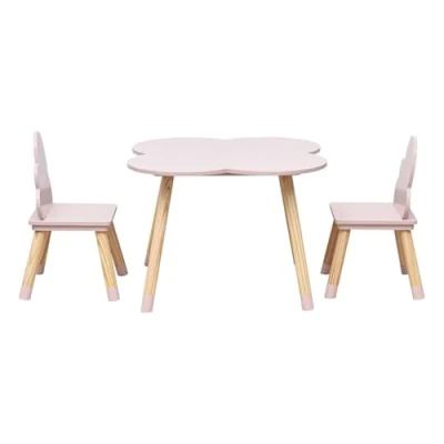 Image de Rebecca Mobili Ensemble Table et 2 Chaises pour Enfants, la Décoration de Chambre des Rose Marron, MDF Pin Dimensions : 44 x 60 cm / 50 25 Art. RE6899