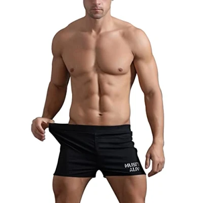 Image de Musclealive Hommes Gym La Musculation Faire des Exercices Men Short Coton,Style A Black, 3 Inseam Thin Fabric Without Pockets,2XL (taille 39Pouce 45Pouce)