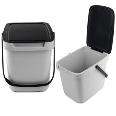 Image de KADAX Poubelle avec couvercle et poignée, en plastique, pour le tri sélectif, rectangulaire à charnière (gris, 6 l)
