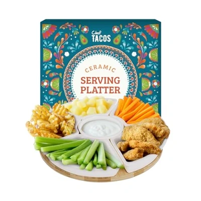 Image de Chef Tacos Plateau Aperitif en Céramique (26 cm), Tournant Compartimenté Pour Collation Lazy Susan Ensemble de Service Apero les Entrées et Desserts fête, Salsa