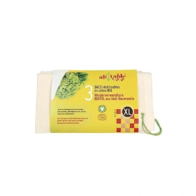 Image de Ecodis 3 Sacs réutilisables XL pour légumes volumineux, en coton bio