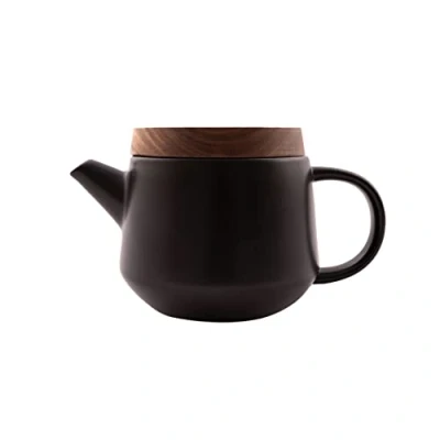 Image de Point Virgule Théière avec infuseur à thé en inox, service a the couvercle, sous verre acacia, noir, 600ml