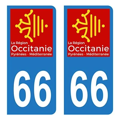Image de HADEXIA Autocollant Stickers Plaque immatriculation Voiture Auto département 66 Pyrénées Orientales Logo Région Occitanie