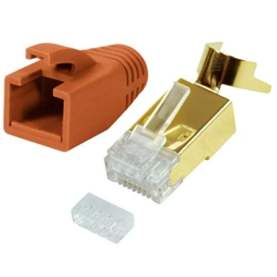 Image de odedo Lot de 10 fiches à sertir Cat 7 7A, 6A 8.1 blindées pour câble réseau Ethernet Gigabit jusqu&#039;à 8 mm Go Orange Connecteurs RJ45