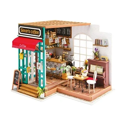 Image de ROBOTIME 3D Maison De Poupée en Bois avec La Café Miniature Lumière Bricolage Modèle Kit (Simmon&#039;s Coffee House)