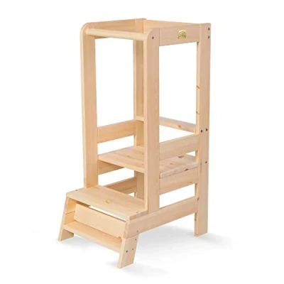 Image de MeowBaby® Aide cuisine en bois pour enfants, escabeau, naturel