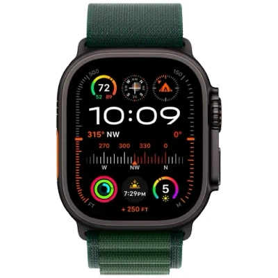 Image de Apple Watch Ultra 2 Noir (Bracelet En Nylon Vert Foncé M)
