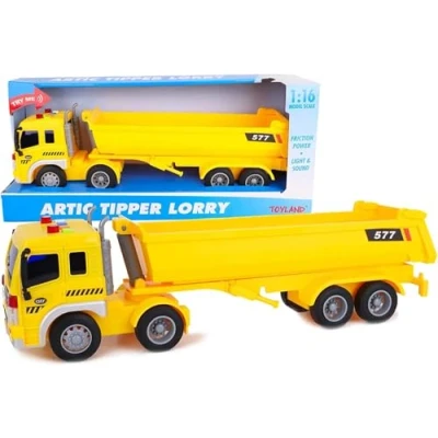 Image de Toyland® Camion à Benne basculante Jaune de 40 cm avec lumières et Sons Véhicules Jeu pour garçons