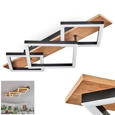 Image de plafonnier LED Cascada, moderne en métal/MDF/plastique noir/imitation bois/blanc, 3 flammes, 24 watts, 2670 lumens, 3000 kelvins