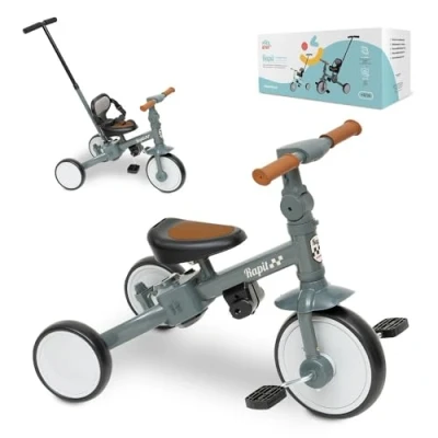 Image de Tricycle Bébé Évolutif 5 en 1 Interbaby Velo Bebe an Evolutif à Ans du au Vélo avec ou sans Option de Pédale Polyvalent et Adaptable Couleur Gris