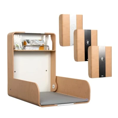 Image de Table à langer KAWAmidi en hêtre Timkid Certifié TÜV Pliable et peu encombrant Avec matelas gris Idéal pour le domaine public privé Fabriqué Allemagne
