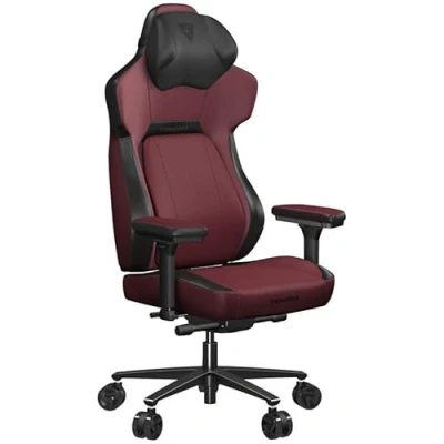 Image de ThunderX3 CORE Modern Chaise de jeu ergonomique, assise inclinable, soutien lombaire, appuie tête en mousse à mémoire forme, repose pieds cuir synthétique, rouge