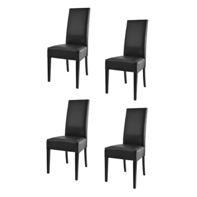 Image de Tommychairs Set 4 chaises LUISA pour cuisine, bar et salle à manger, robuste structure en bois de hêtre peindré noir, assise dossier rembourrés revêtus cuir artificiel couleur noir