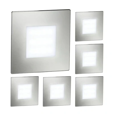 Image de ledscom.de 6 lampes d&#039;escalier LED/encastrées dans le mur FEX pour l&#039;intérieur et l&#039;extérieur, carrées, acier inoxydable, 85 x 85mm, blanc froid
