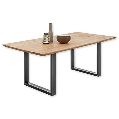 Image de Stella Trading Bennet Big Massif Table qualité supérieure avec Structure en métal pour Votre Salle à Manger, Bois de chêne, 220 x 74 100 cm