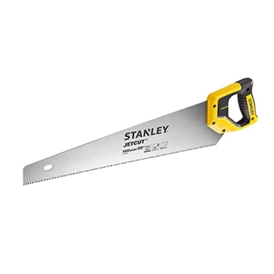 Image de Stanley 2 15 599 Scie Égoïne JetCut Coupe Fine 500 mm Fabriquée en France denture 11dents/Pouce Traitement HardPoint Lame Acier Poignée Bi matière Traçage 45 et 90 multicolore