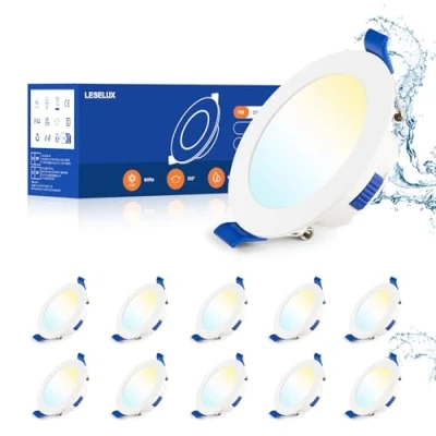 Image de Leselux Spot LED Encastrable Dimmable Extra Plat 7W, 10x IP44 Spots Encastrés Salle de Bain 3000K Blanc Neutre 4000K Froid 6500K Réglable, Plafond 700LM, 29mm