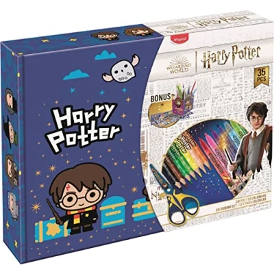 Image de Maped Coffret Harry Potter 34 pièces 12 Feutres + Crayons de Couleur 1 Ciseaux Taille Crayon Gomme 5 Planches coloriage 2 stickers Licence Officielle