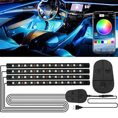 Image de Éclairage LED de Voiture Intérieur, Bandes RVB, 48 Lampe Améliorer APP et Contrôleur d&#039;ambiance Voiture, Étanche Multicolore Sync Musicale, Adhésif Fort, 5V USB