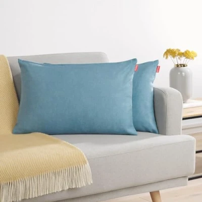 Image de Blumtal Lot de 2 Housses Coussins 40x60 Bleu Clair en Chenille douillettes avec Fermeture éclair cachée, certifiée Oekotex, pour décoration et canapé