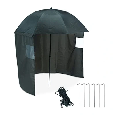 Image de Relaxdays Abri de pêche avec paroi latérale, mécanisme à Bascule, piquets &amp; Sac Transport, Tente, Parapluie, Vert