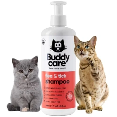 Image de Buddycare Flea &amp; Tick Shampooing pour Chats Élimine Les puces, tiques et acariens nettoyant en Profondeur Chiens, Tea Tree Eucalyptus Flea, 500 ML