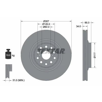 Image de TEXTAR PRO 92224203 Disque de frein 357 34 05/12 120 ventilé l&#039;extérieur revêtu sans boulon fix roue, moyeu roue LEXUS: LS IV